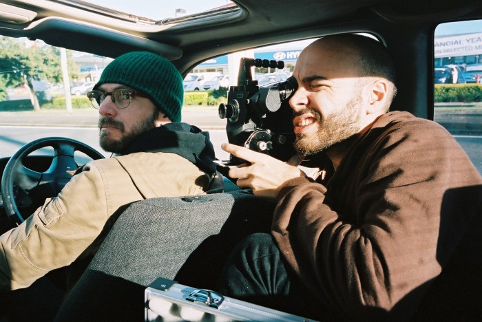 DoP Jerry and editor Denny. Driving up and down the Magic Mile was a lot of fun, although shooting in a car is pretty complicated (to me)! We’re in Caitlin Franzmann’s charming car with charming sunroof. Caitlin is an artist and sometimes collaborator.