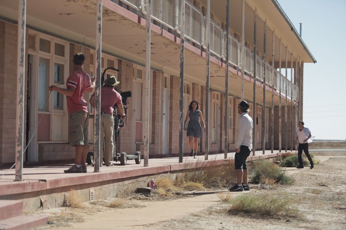 Hannah Marshall and Josh McConville on the set of The Infinite Man. (Photo by Brendan Cain)