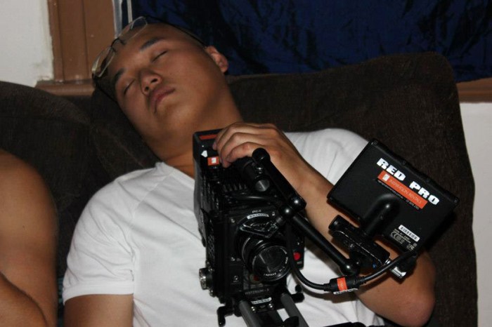 Cinematographer Binh Phan asleep on my couch after a long shoot day.
